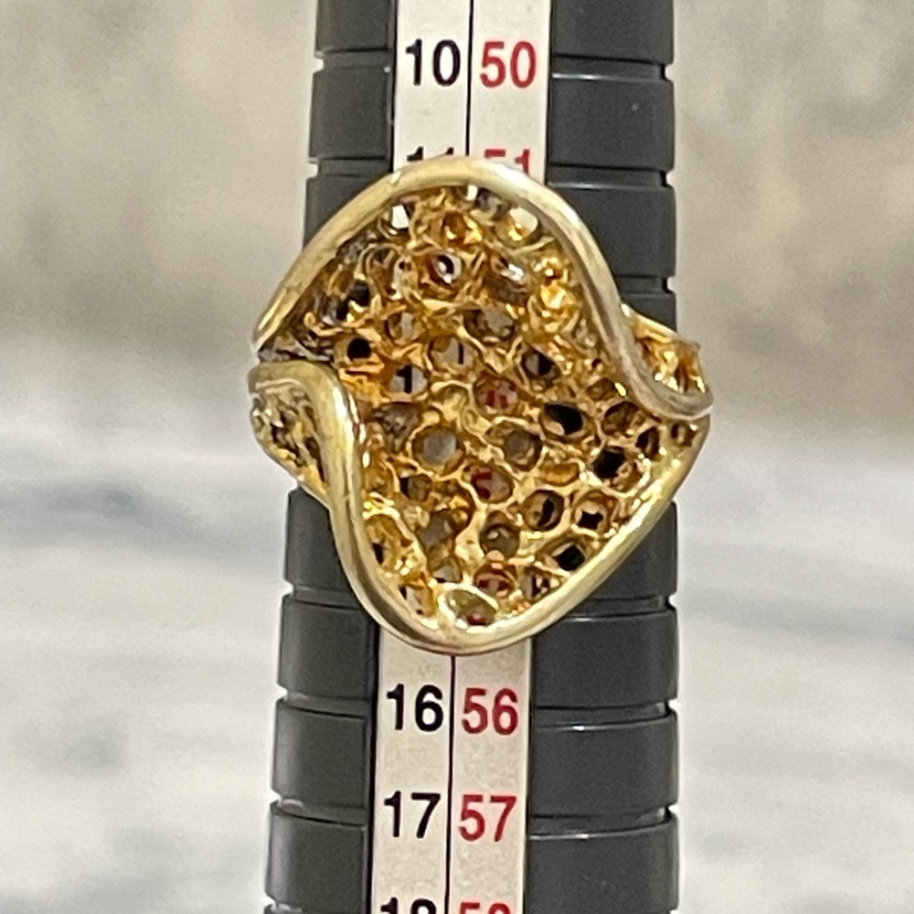 Sterling Silver Statement Ring Size 6.75 Openwork Gold Tone Bold Vintage